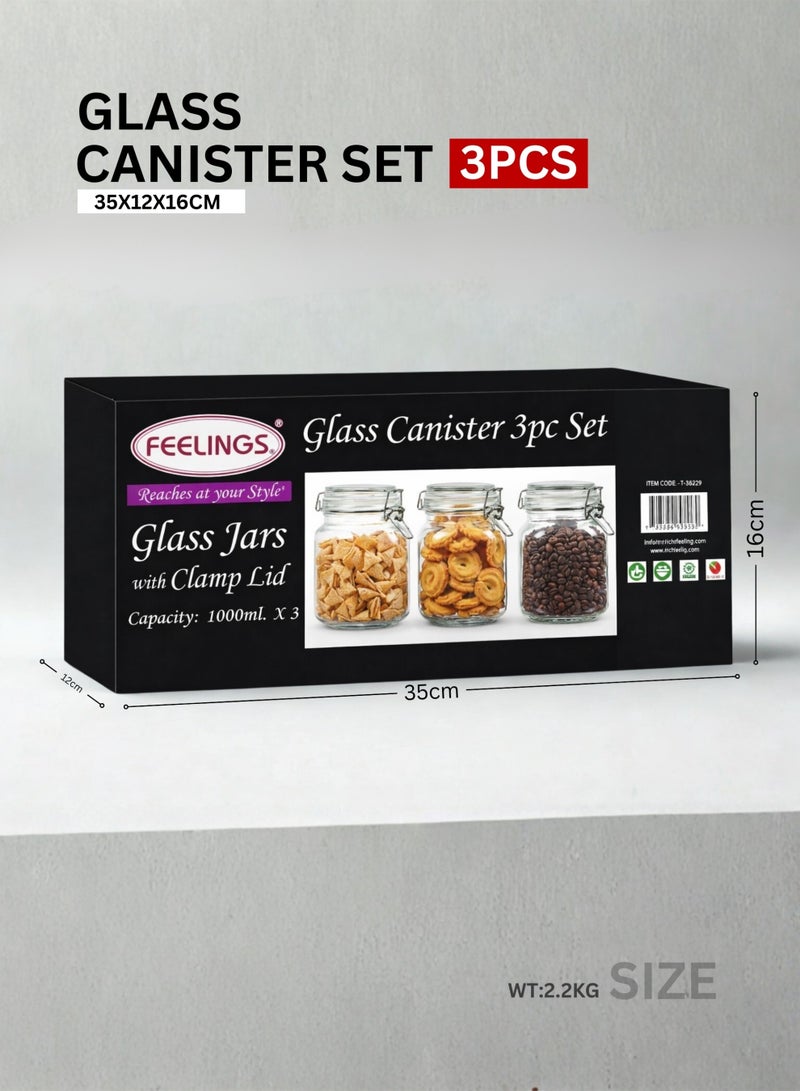 Feelings Glass Canister Set 3PCS 1000ml - Image 3